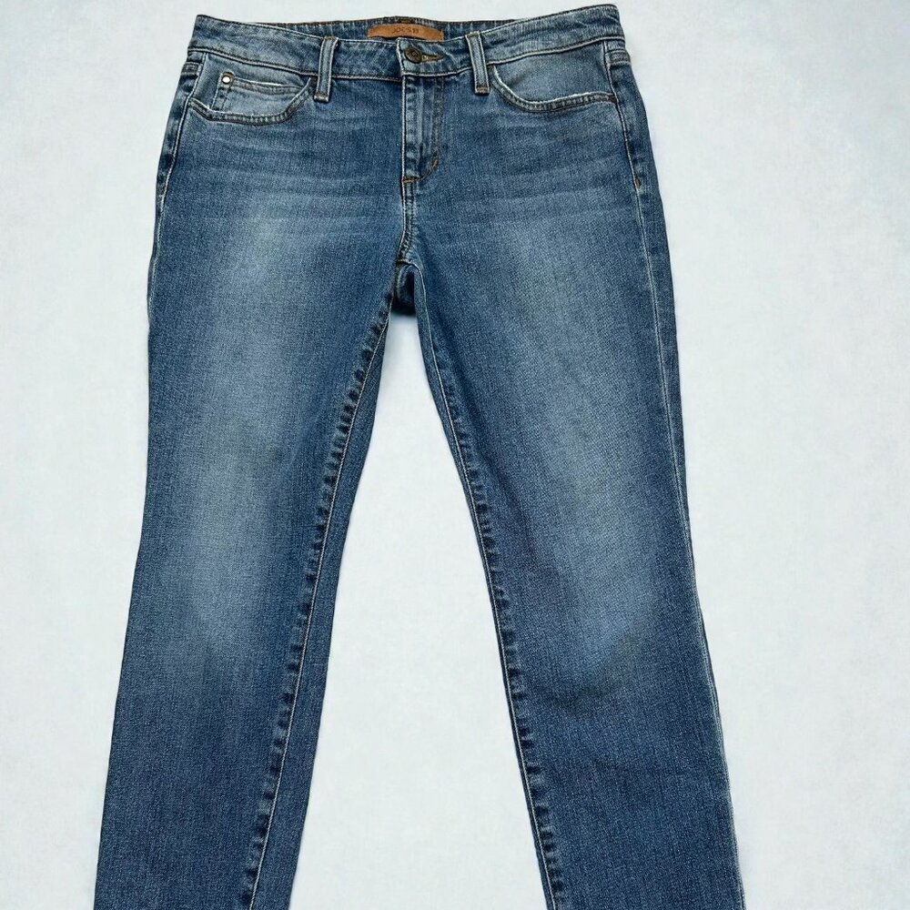 Joe's Skinny Ankle Jeans With Leather Trim at the Hem Size 28